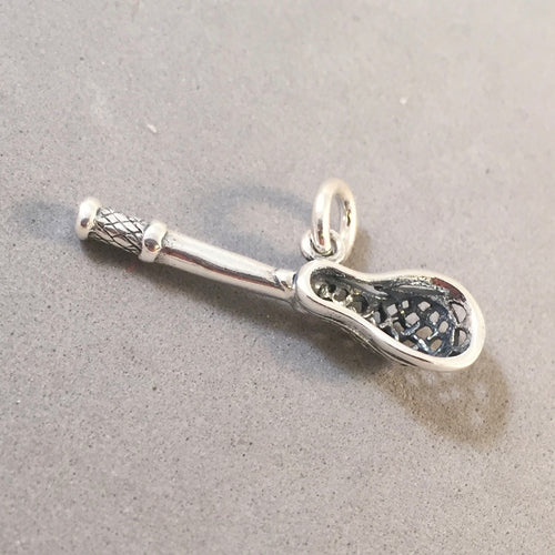 LACROSSE STICK .925 Sterling Silver 3-D Charm Pendant Equipment Field Box Intercross Player sp05