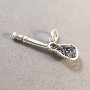 LACROSSE STICK .925 Sterling Silver 3-D Charm Pendant Equipment Field Box Intercross Player sp05