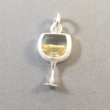 Load image into Gallery viewer, Glass of WHITE WINE .925 Sterling Silver Charm with CZ Stone Pendant Drink Kitchen Beverage kt10