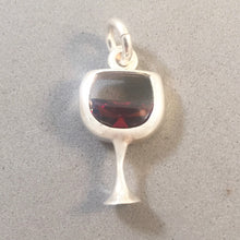 Load image into Gallery viewer, Glass of RED WINE .925 Sterling Silver Charm w/ CZ stone Pendant Beverage Drink kt63