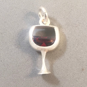 Glass of RED WINE .925 Sterling Silver Charm w/ CZ stone Pendant Beverage Drink kt63