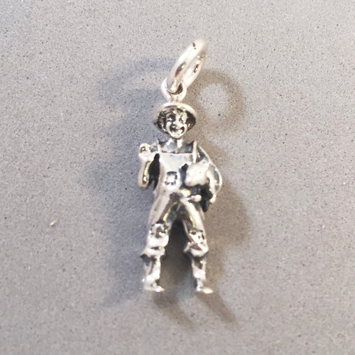 FARMER with PIG .925 Sterling Silver 3-D Charm Pendant Hog Figural Ranch AZ08