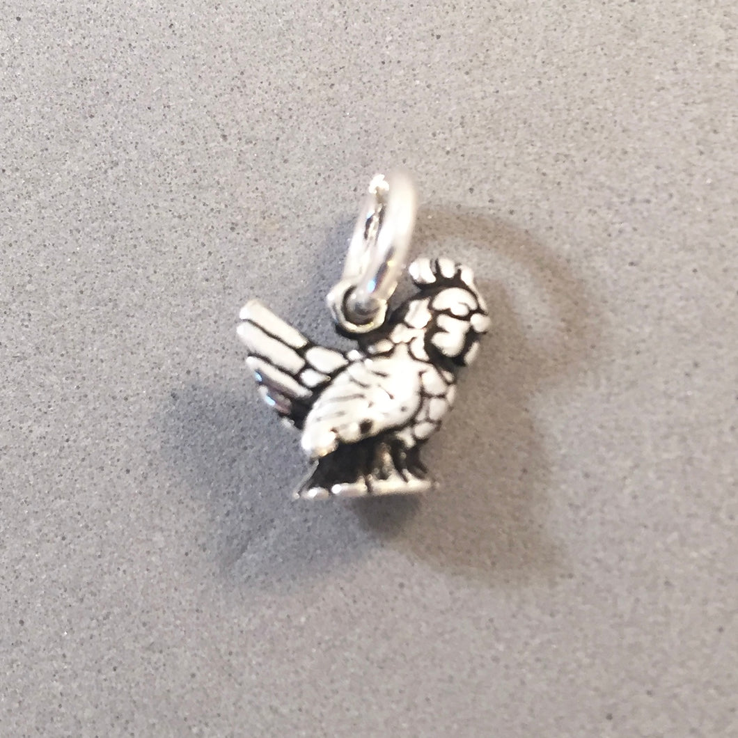 CHICKEN / HEN .925 Sterling Silver 3-D Charm Small Tiny Pendant Bird bi14