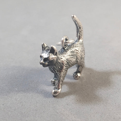 WALKING CAT 3-D .925 Sterling Silver Charm Pendant Kitten Kitty Pet Detailed Feline an13