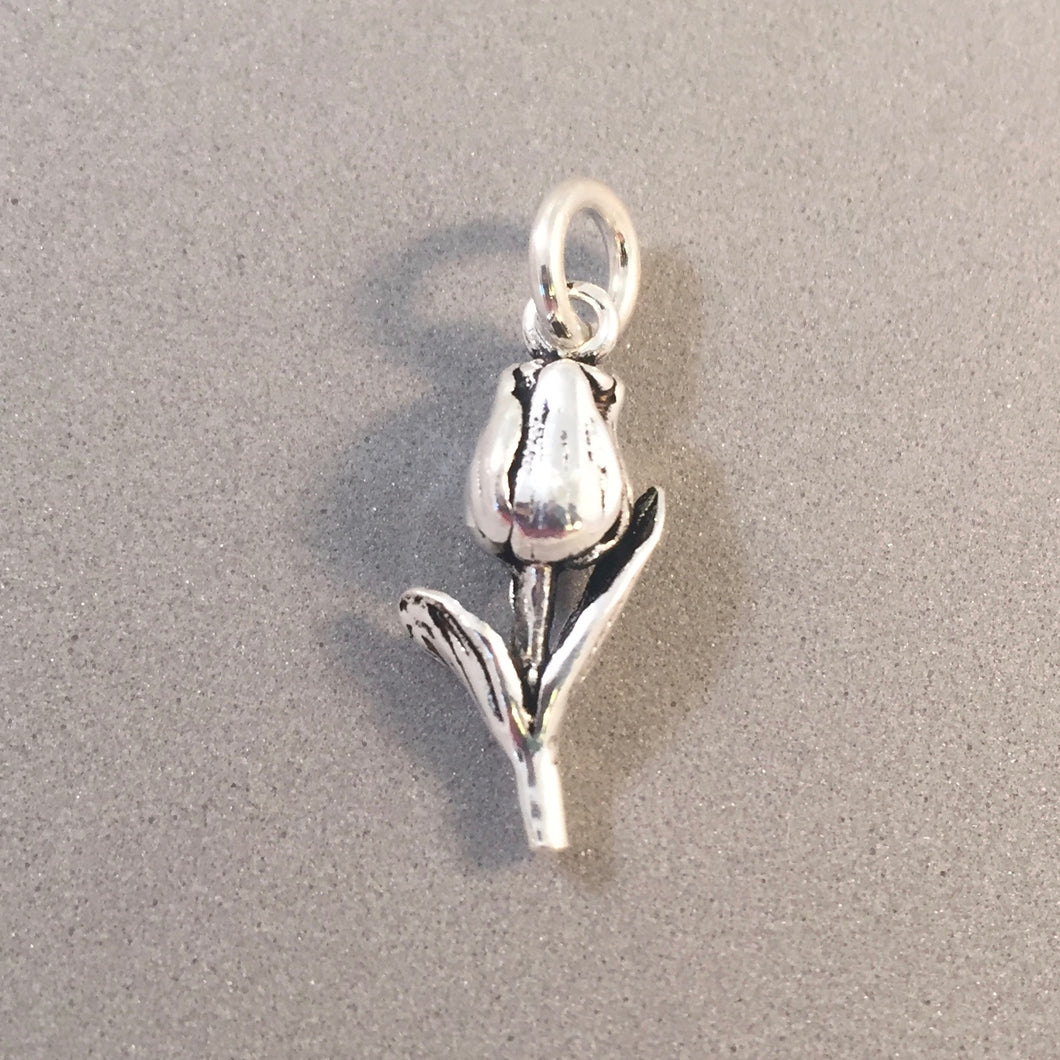 TULIP .925 Sterling Silver 3-D Charm Pendant Flower Garden Spring Bulb Festival ga10