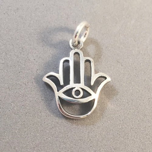 HAMSA & EVIL EYE .925 Sterling Charm Pendant Hand Faith Protection sign symbol open fa17