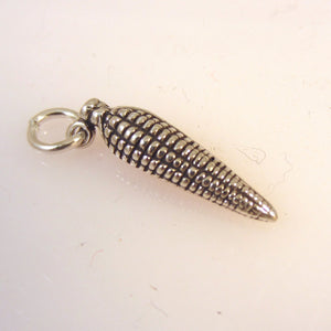 CORN on the COB .925 Sterling Silver 3-D Charm Pendant Ear of Food Kitchen Vegetable Farming GT04