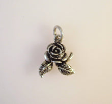 Load image into Gallery viewer, ROSE W LEAVES .925 Sterling Silver 3-D Charm Pendant Flower Festival Portland City ga11