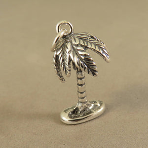 PALM TREE .925 Sterling Silver 3-D Charm Pendant Beach Hawaii Springs Tropical Island GA53