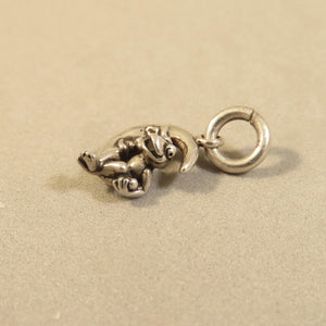 FROG Sitting on the MOON .925 Sterling Silver 3-D Charm Crescent Man in the Moon my02