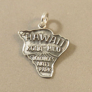 VOLCANOS National Park Hawaii .925 Sterling Silver MAP Charm Pendant Big Island Kona Hilo pm30