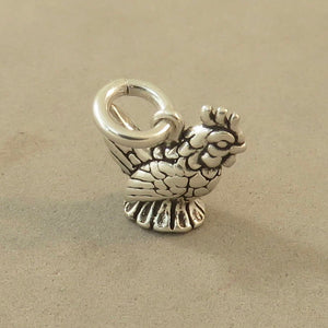 CHICKEN / HEN .925 Sterling Silver 3-D Charm Small Tiny Pendant Bird bi14