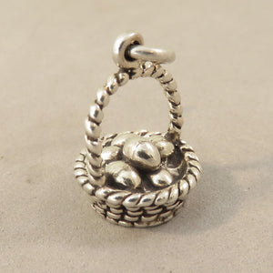 EASTER BASKET .925 3-D Sterling Silver Charm Pendant Eggs Easter Bunny Holiday HL07