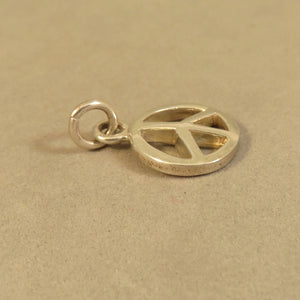 PEACE SIGN Small .925 Sterling Silver Small High Polished Basic Charm Pendant Rounded Symbol MY13