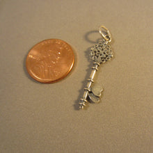 Load image into Gallery viewer, Sale! KEY with HEARTS .925 Sterling Silver 3-D Charm Pendant &quot;Key to my Heart&quot; Skeleton Key HM124