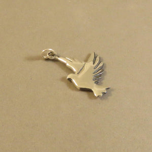 FLYING DOVE Charm .925 Sterling Silver Double Sided Pendant Bird Love Wedding Peace Christian bi23