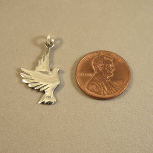 FLYING DOVE Charm .925 Sterling Silver Double Sided Pendant Bird Love Wedding Peace Christian bi23