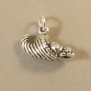 CORNUCOPIA .925 Sterling Silver 3-D Charm Pendant Thanksgiving Horn of Plenty Basket Pilgrim hl13