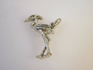 HERON .925 Sterling Silver 3-D Charm Pendant Bird Egret Crane Gray Reef Figural bi18