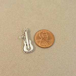 ACOUSTIC GUITAR .925 Sterling Silver 3-D Charm Pendant Music Instrument Spanish with Strap Band HB12