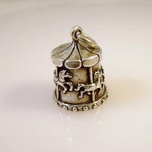 Sale! MERRY GO ROUND .925 Sterling Silver 3-D Charm Pendant Carousel Horse Fair Park Big Top Circus hs06