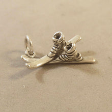 Load image into Gallery viewer, PAIR of SKIS &amp; BOOTS .925 Sterling Silver 3-D Charm Pendant Winter Snow Ski Sport sp09