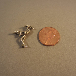 HERON .925 Sterling Silver 3-D Charm Pendant Bird Egret Crane Gray Reef Figural bi18