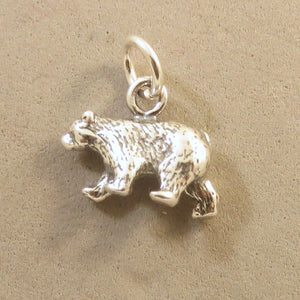 BLACK BEAR .925 Sterling Silver 3-D Charm Pendant Grizzly Brown Cub Figural Animal an25