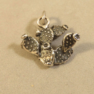 PRICKLY PEAR CACTUS 3-D .925 Sterling Silver Charm Pendant NM AZ Southwest Desert ga03