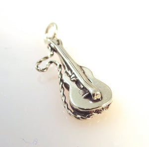 ACOUSTIC GUITAR .925 Sterling Silver 3-D Charm Pendant Music Instrument Spanish with Strap Band HB12