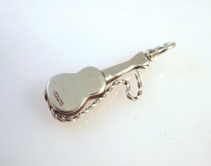 ACOUSTIC GUITAR .925 Sterling Silver 3-D Charm Pendant Music Instrument Spanish with Strap Band HB12