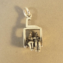 Load image into Gallery viewer, SKI CHAIR LIFT &amp; People .925 Sterling Silver 3-D Charm Pendant Ariel Mountain Skiing Snowboard sp17