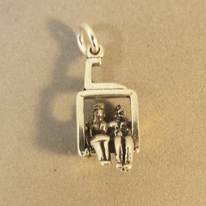 SKI CHAIR LIFT & People .925 Sterling Silver 3-D Charm Pendant Ariel Mountain Skiing Snowboard sp17