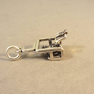 SKI CHAIR LIFT & People .925 Sterling Silver 3-D Charm Pendant Ariel Mountain Skiing Snowboard sp17