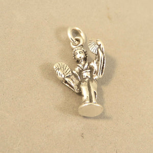 GEISHA .925 Sterling Silver 3-D Charm Pendant Asian Japan Japanese Dancer Lady Girl ta16