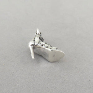 HIGH HEEL Four Buckle Shoe .925 Sterling Silver 3-D Charm Pendant Pump Tall Stiletto Sandal du13