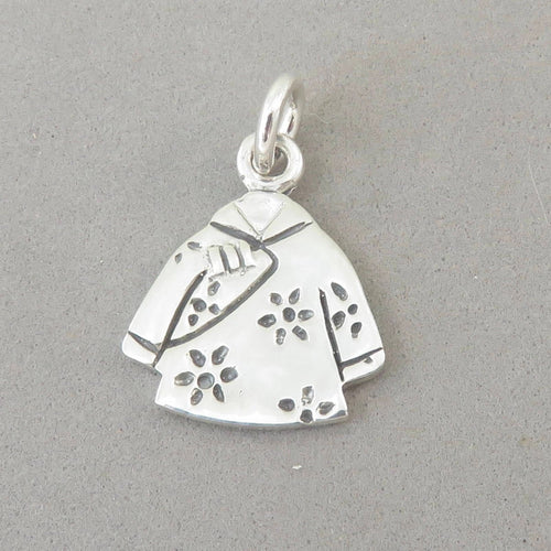 JAPANESE TOP .925 Sterling Silver Charm Double Sided Pendant Japan Kimono Geisha Asian  Robe AA02