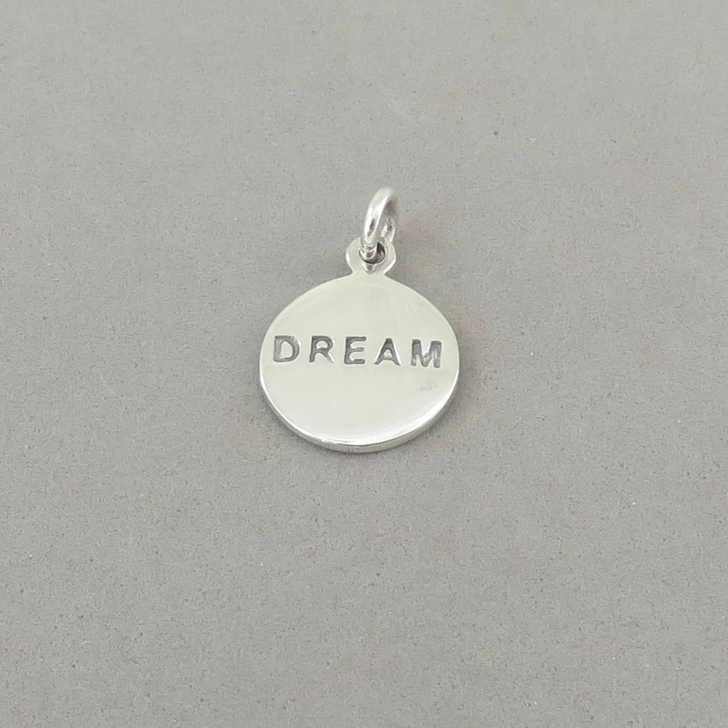 Sale! DREAM .925 Sterling Silver Charm Small Round Pendant Inspirational Saying Word Medallion Disc wr10