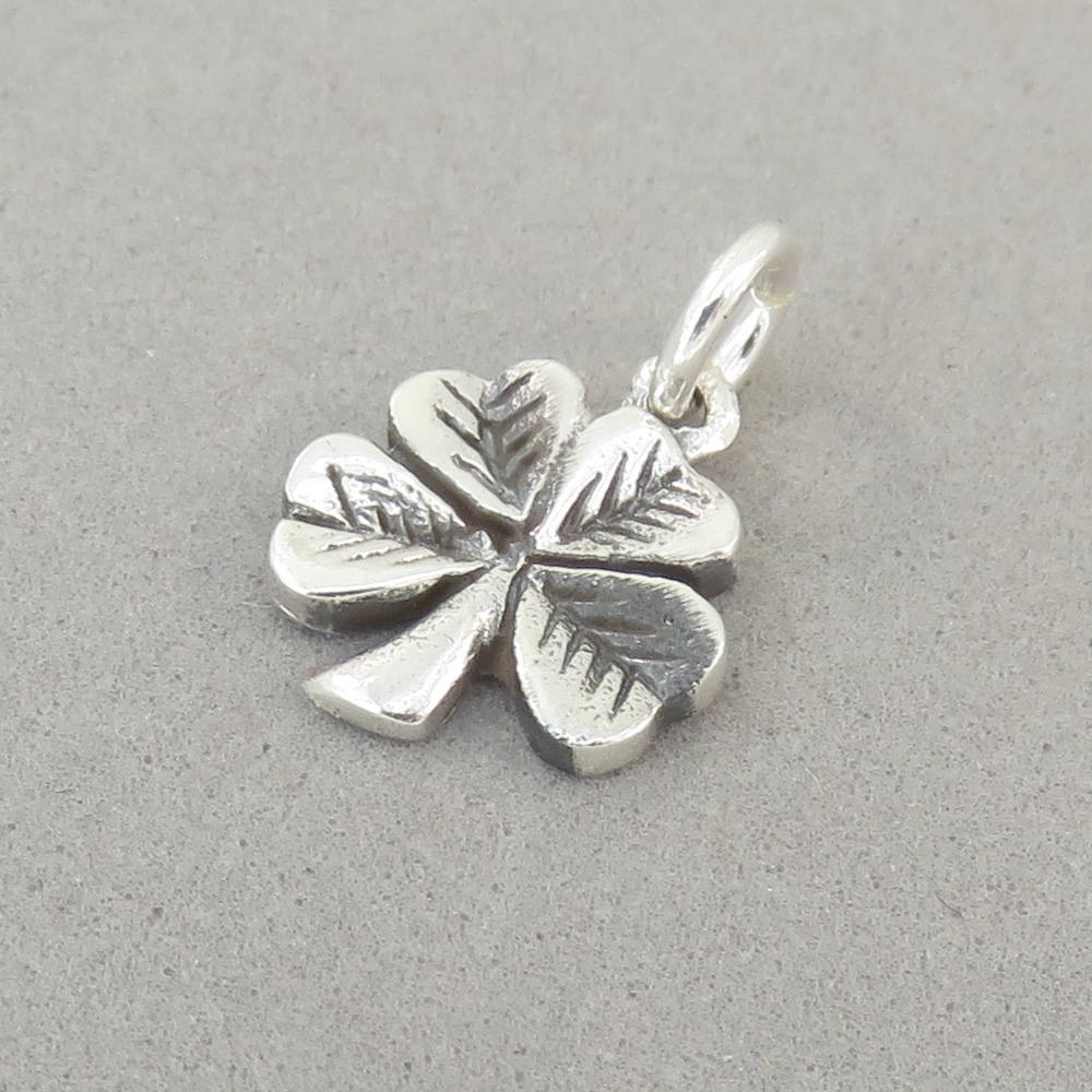 FOUR LEAF CLOVER .925 Sterling Silver Sm Detail Charm Pendant Shamrock Irish St Patricks Lucky ga21