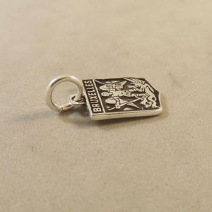 BRUXELLES .925 Sterling Silver Charm Pendant Brussels Belgium Travel Shield Coat of Arms td07