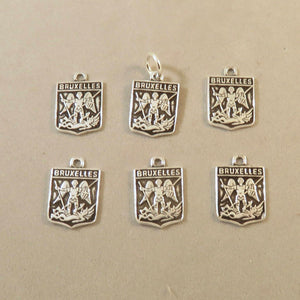 BRUXELLES .925 Sterling Silver Charm Pendant Brussels Belgium Travel Shield Coat of Arms td07