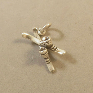 PAIR of SKIS & BOOTS .925 Sterling Silver 3-D Charm Pendant Winter Snow Ski Sport sp09