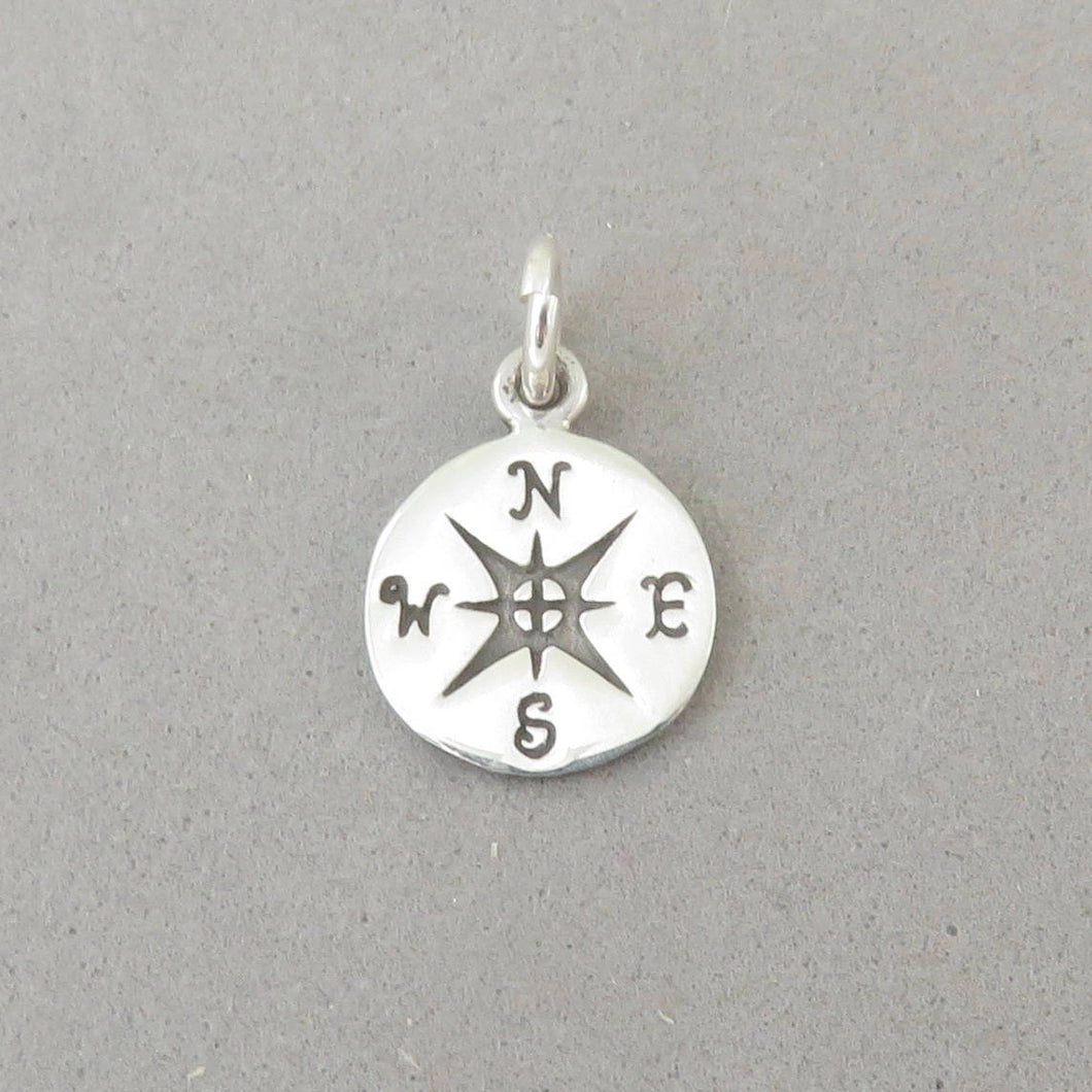 COMPASS .925 Sterling Silver 3-D Charm Small Pendant Nautical Navigation Travel Graduation hb20