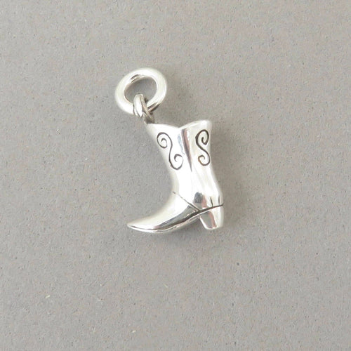 COWBOY BOOT .925 Sterling Silver 3-D Charm Pendant Country Western Cowgirl Shoe Girl DS04