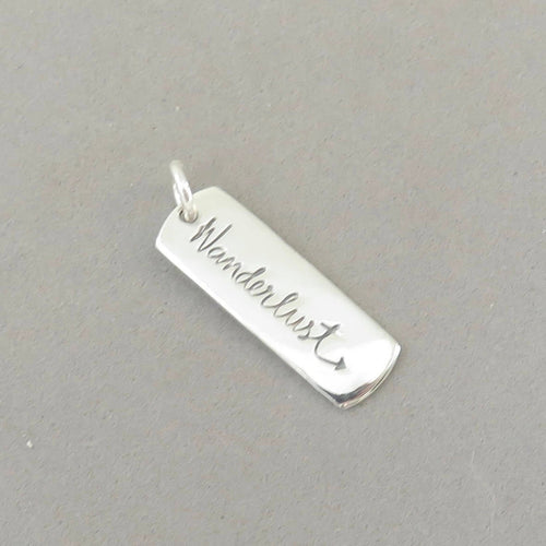 WANDERLUST .925 Sterling Silver Charm Pendant Travel Word Arrow Inspirational Saying Word CT02