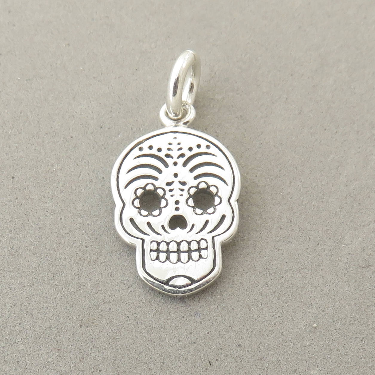 925 Sterling Silver Sugar Skull Charm - Cutout Design, Day Of The Dead, New
