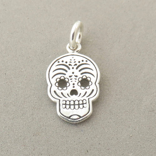 SUGAR SKULL Cut Out Eyes & Nose .925 Sterling Silver Charm Mexico Day Of The Dead Calavera tm16