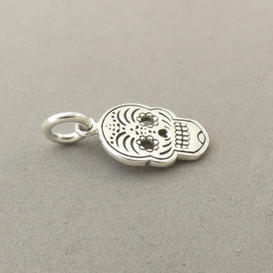 SUGAR SKULL Cut Out Eyes & Nose .925 Sterling Silver Charm Mexico Day Of The Dead Calavera tm16