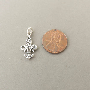 FLEUR DE LIS Detailed .925 Sterling Silver 3-D Charm Pendant France Paris NOLA Symbol tf13