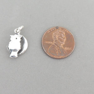 OWL SITTING On The MOON .925 Sterling Silver 3-D Charm Pendant Bird Detailed Wise Owl Crescent bi21